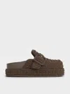 Charles & Keith - Loren Textured Flatform Mules In Dark Brown