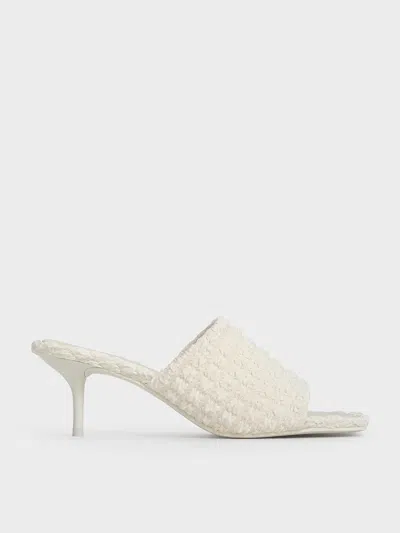 Charles & Keith - Loren Textured Kitten-heel Mules In Chalk