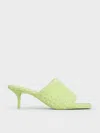 Charles & Keith - Loren Textured Kitten-heel Mules In Light Green
