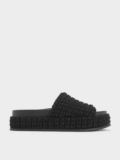 Charles & Keith Loey Textured Knotted Slides In Black Textured