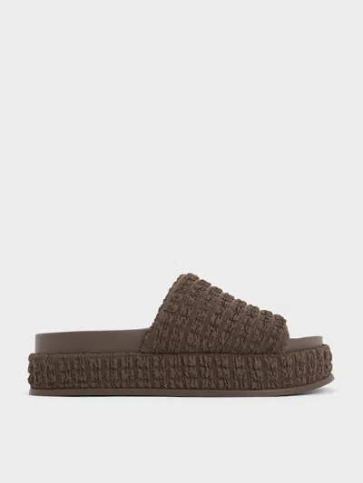 Charles & Keith - Loren Textured Platform Sandals In Dark Brown