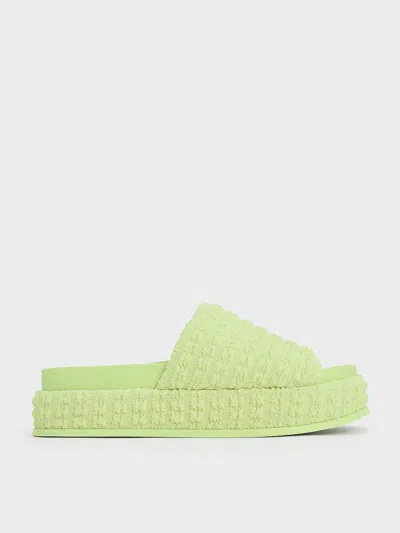 Charles & Keith - Loren Textured Platform Sandals In Light Green