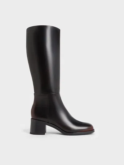 Charles & Keith - Louise Block-heel Knee-high Boots In Dark Brown
