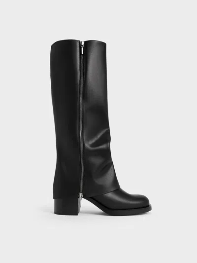 Charles & Keith - Louise Side-zip Knee-high Boots In Black