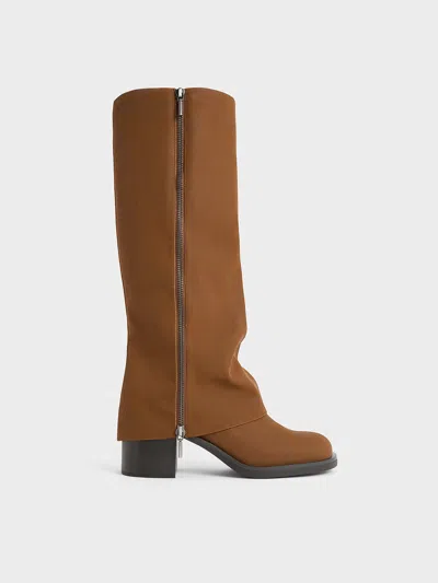Charles & Keith - Louise Side-zip Knee-high Boots In Dark Brown