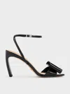 Charles & Keith - Lu Patent Leather Bow Blade-heel Sandals In Black Patent
