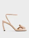 Charles & Keith - Lu Patent Leather Bow Blade-heel Sandals In Nude