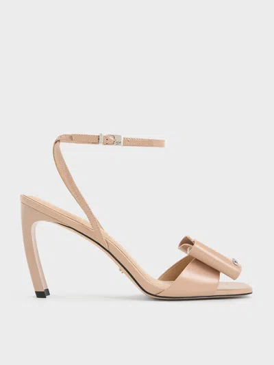 Charles & Keith - Lu Patent Leather Bow Blade-heel Sandals In Nude