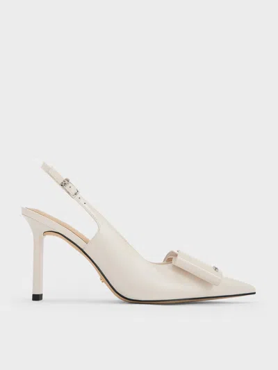 Charles & Keith - Lu Patent Leather Bow Blade-heel Slingback Pumps