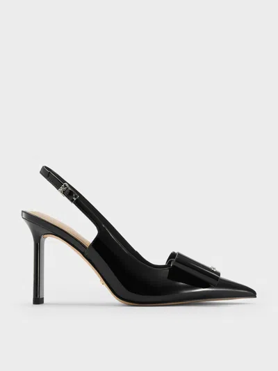 Charles & Keith - Lu Patent Leather Bow Blade-heel Slingback Pumps