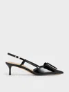Charles & Keith - Lu Patent Leather Bow Slingback Pumps In Black Patent