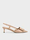 Charles & Keith - Lu Patent Leather Bow Slingback Pumps In Nude