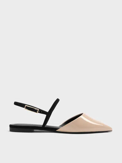 Charles & Keith - Luciana Patent Faux Suede Pointed Slingback Flats In Brown