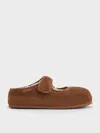 Charles & Keith - Lumi Faux Suede & Faux Shearling Mules In Brown