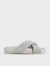 Charles & Keith - Lumi Textured Crossover-strap Slide Sandals In Light Grey