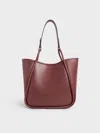 Charles & Keith - Lyla Tubular Slouchy Tote Bag In Chocolate