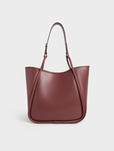 Charles & Keith - Lyla Tubular Slouchy Tote Bag In Chocolate