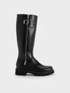 Charles & Keith - Lyndon Buckled Side-zip Knee-high Boots In Black