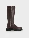 Charles & Keith - Lyndon Buckled Side-zip Knee-high Boots In Brown