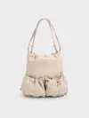 Charles & Keith - Maisy Ruched Drawstring Backpack In Oat