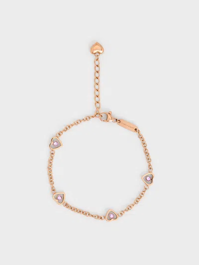 Charles & Keith - Malorie Crystal Heart Bracelet In Rose Gold
