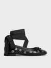 Charles & Keith - Margot Grommet Tie-around Ballet Flats In Black