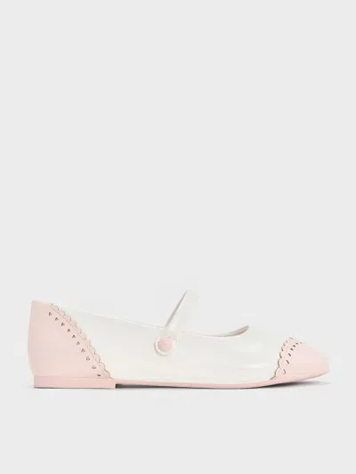 Charles & Keith - Marianne Girls' Two-tone Heart Mary Jane Flats In White