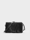 Charles & Keith Matina Crinkle-effect Crossbody Bag In Jet Black