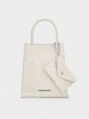 Charles & Keith Matina Crinkle-effect Elongated Tote Bag In Cream