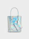 Charles & Keith - Matina Holographic Crinkle-effect Elongated Tote Bag In Prism Silver
