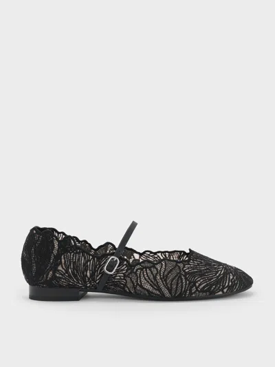 Charles & Keith - Meja Floral Mary Jane Flats In Black
