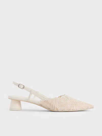 Charles & Keith - Crochet Floral Pointed-toe Slingback Pumps