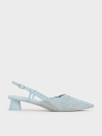 Charles & Keith - Crochet Floral Pointed-toe Slingback Pumps