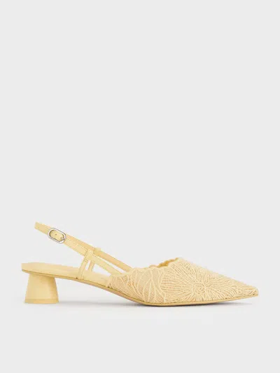 Charles & Keith - Crochet Floral Pointed-toe Slingback Pumps