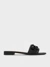 Charles & Keith - Mesh & Satin Sequin-flower Slide Sandals In Black Textured