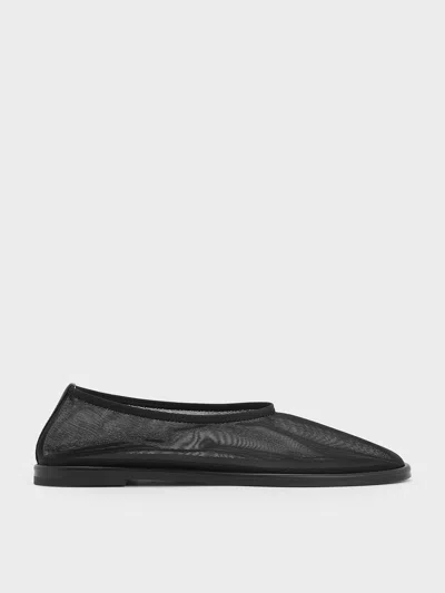 Charles & Keith - Mesh Ballet Flats In Black Textured