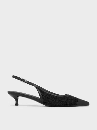Charles & Keith - Mesh Cap-toe Kitten-heel Pumps In Black Textured