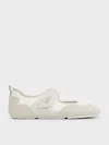 Charles & Keith - Mesh Contrast-panel Mary Jane Sneakers In White