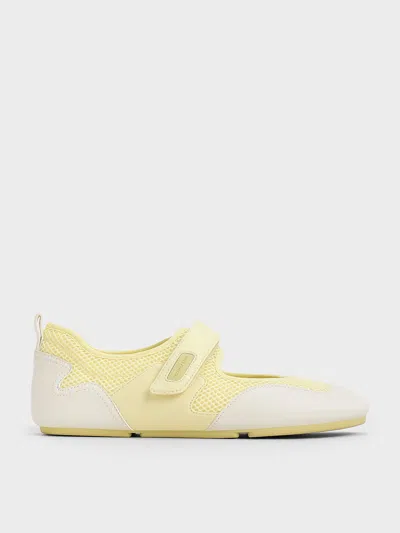 Charles & Keith - Mesh Contrast-panel Mary Jane Sneakers In Yellow