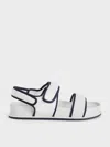 Charles & Keith - Mesh Contrast-trim Double-strap Slingback Sandals In Dark Blue