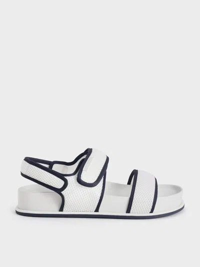 Charles & Keith - Mesh Contrast-trim Double-strap Slingback Sandals In Dark Blue