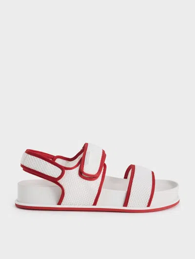 Charles & Keith - Mesh Contrast-trim Double-strap Slingback Sandals In Red