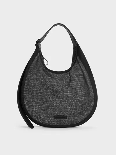 Charles & Keith - Mesh Crescent Hobo Bag In Black