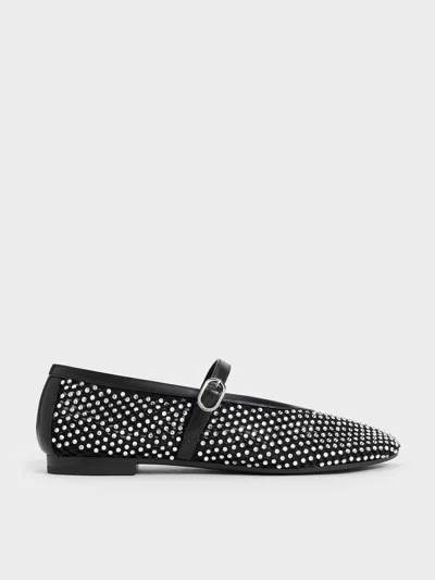 Charles & Keith - Maggie Mesh Crystal-embellished Mary Janes In Black