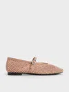 Charles & Keith - Maggie Mesh Crystal-embellished Mary Janes In Nude