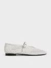 Charles & Keith - Maggie Mesh Crystal-embellished Mary Janes In White