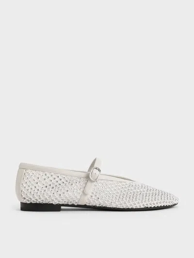 Charles & Keith - Maggie Mesh Crystal-embellished Mary Janes In White