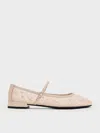 Charles & Keith - Gertrude Mesh Embroidered Floral Mary Janes In Nude