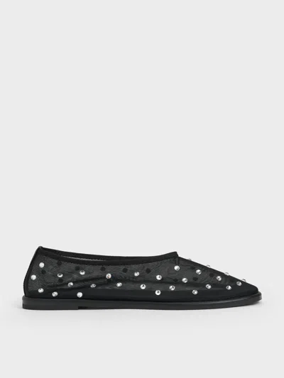 Charles & Keith - Mesh Gem-embellished Ballet Flats