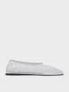 Charles & Keith - Mesh Gem-embellished Ballet Flats In Silver